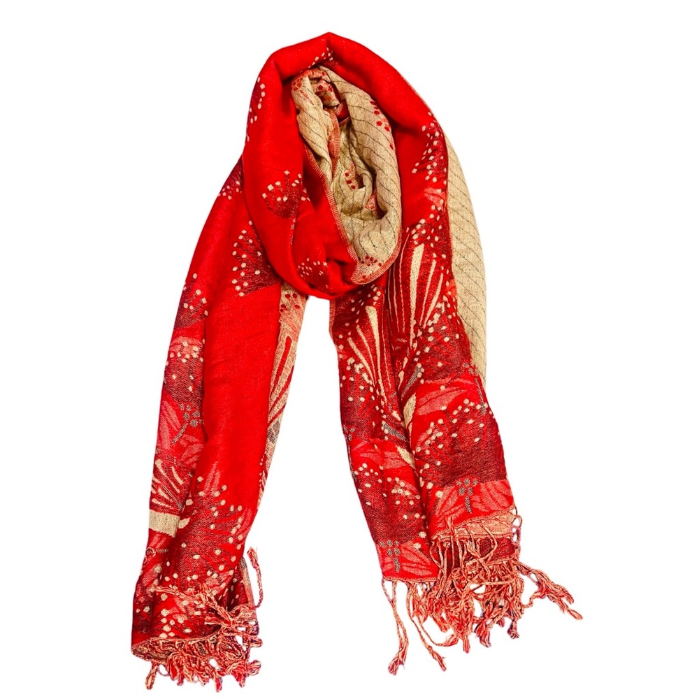 Vibrant Red and Gold Women's Scarf